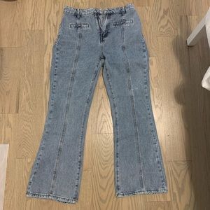 Unique flare blue jeans with back star patchwork